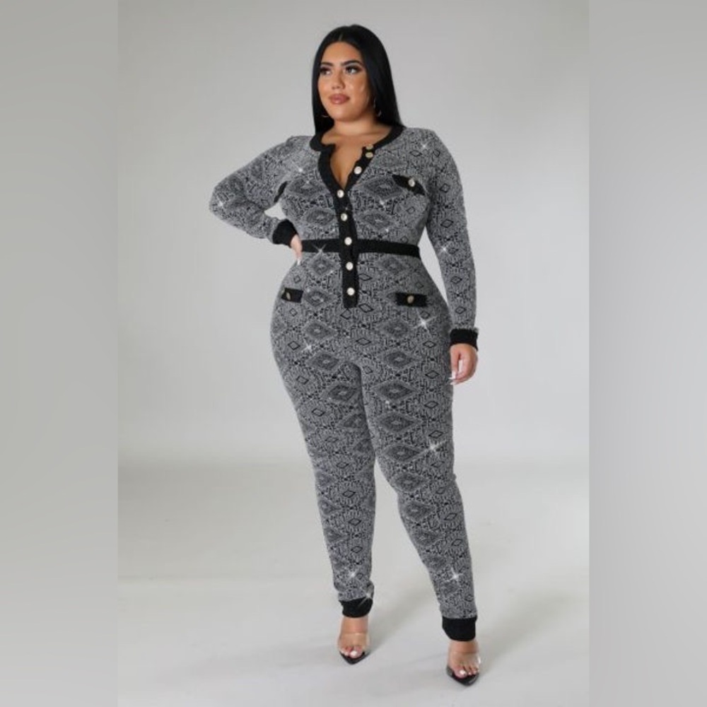 Women's Gray Patterned Jumpsuit